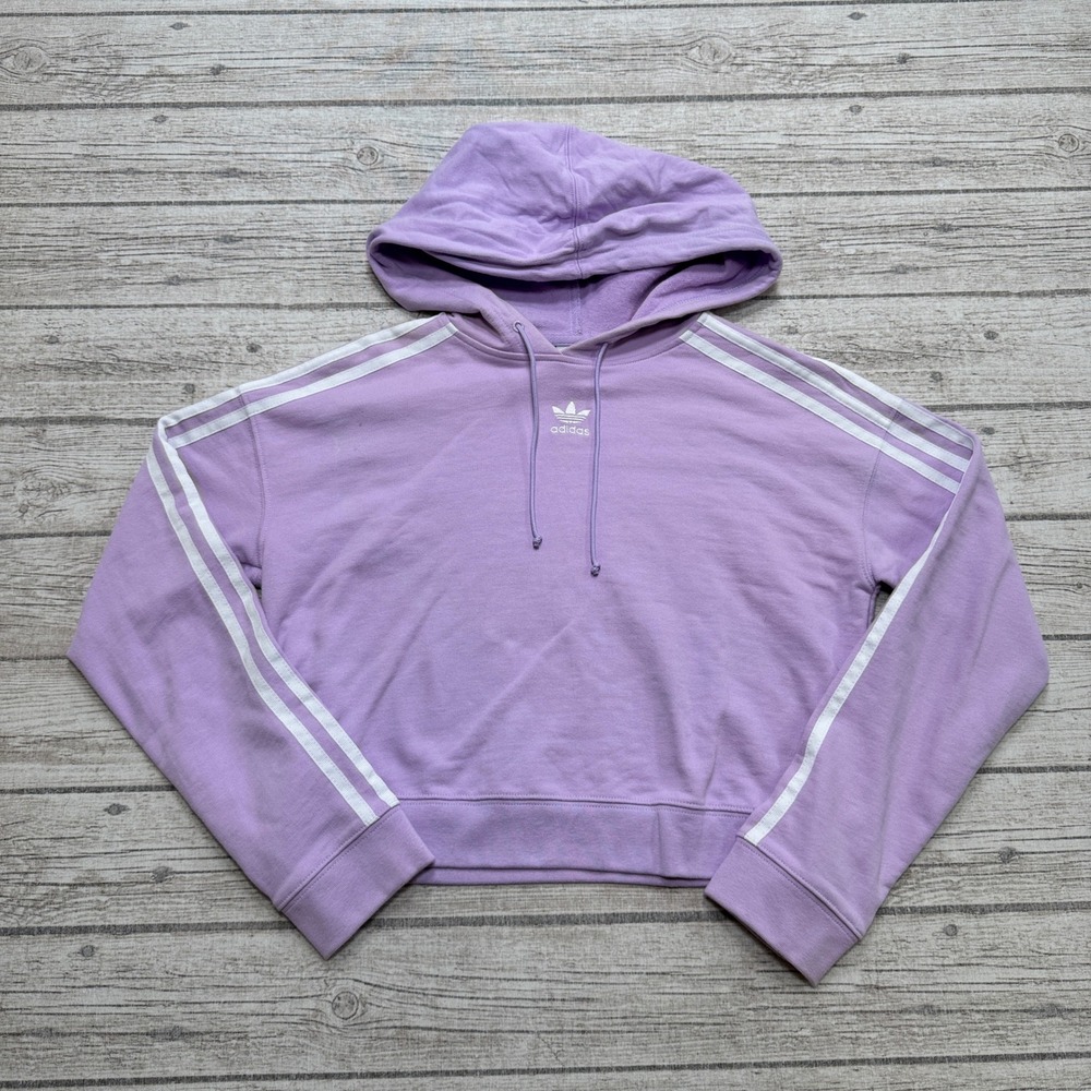 Adidas Originals Hoodie Women's 2XS Purple 3-Stripe Cropped Boxy Fit Pullover